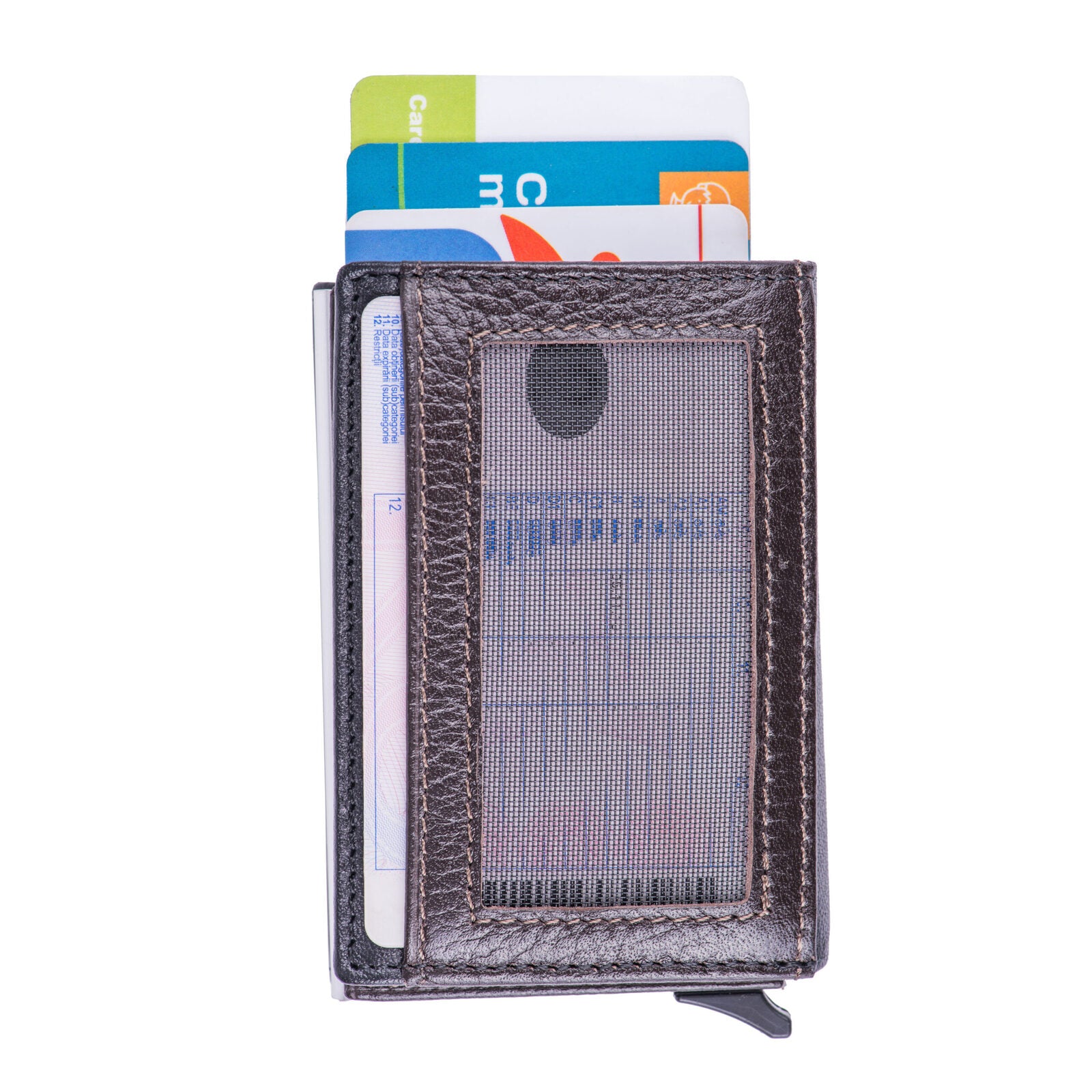 Tarjetero de piel natural negro-marrón para hombre Contractor, protección RFID