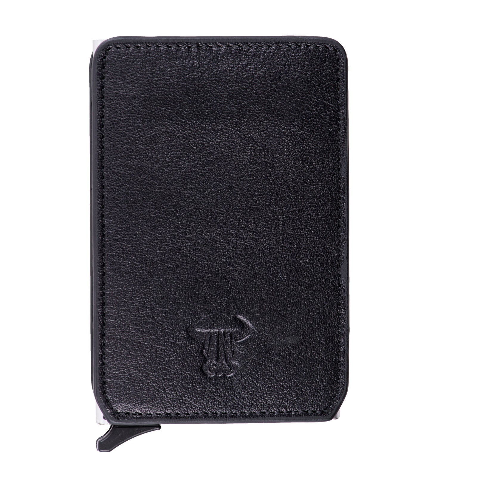 Tarjetero de piel auténtica negra para hombre Master Slide, protección RFID