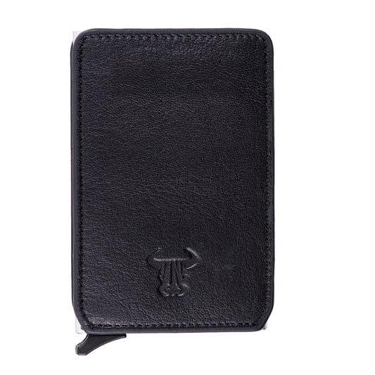 Tarjetero de piel auténtica negra para hombre Master Slide, protección RFID