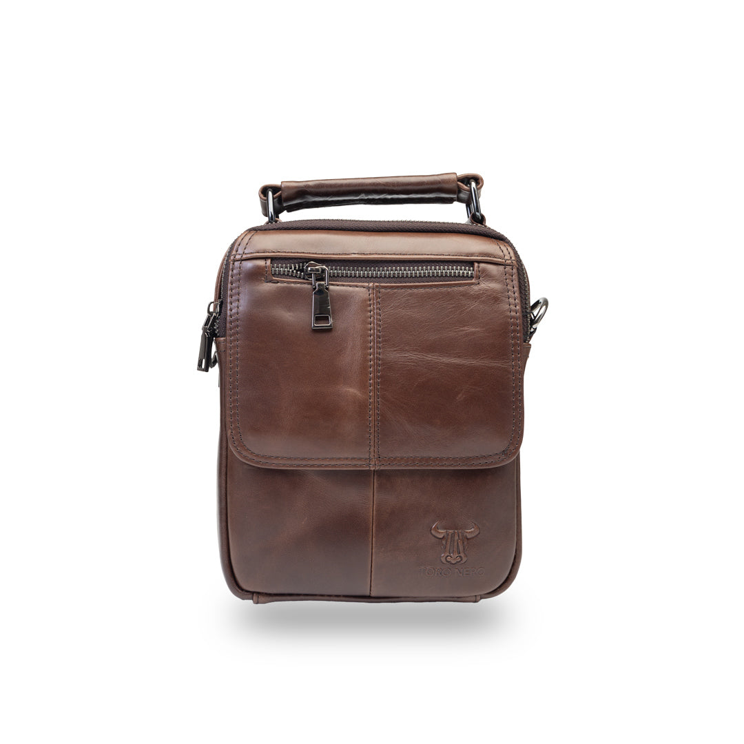 Bolso de hombre de piel genuina marrón Trío