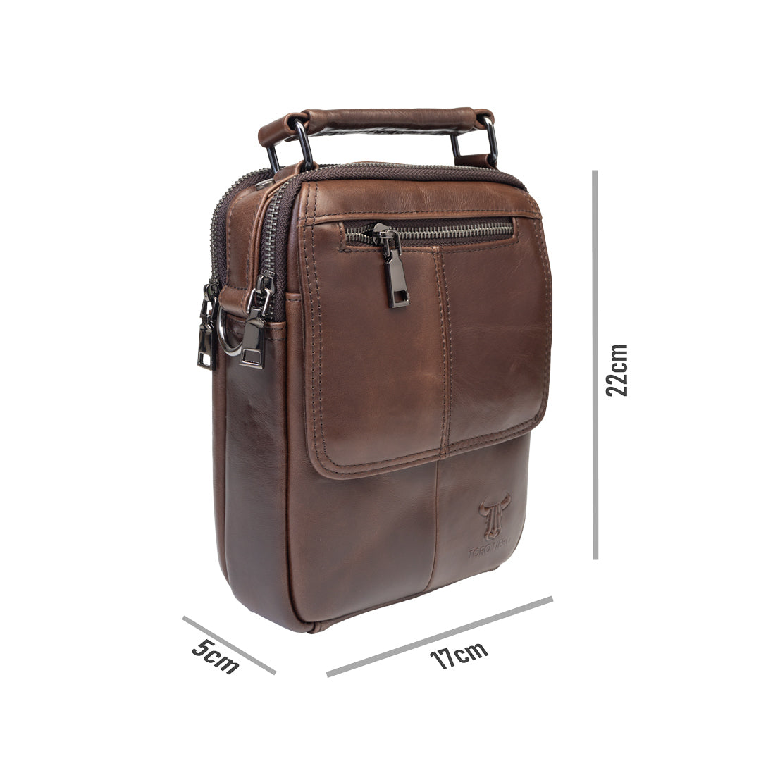 Bolso de hombre de piel genuina marrón Trío