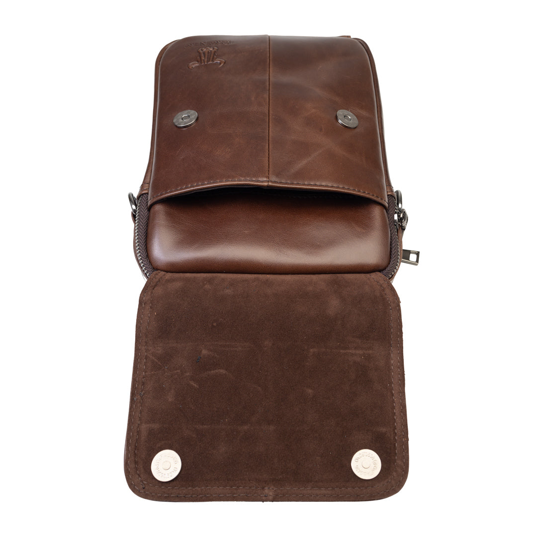 Bolso de hombre de piel genuina marrón Trío