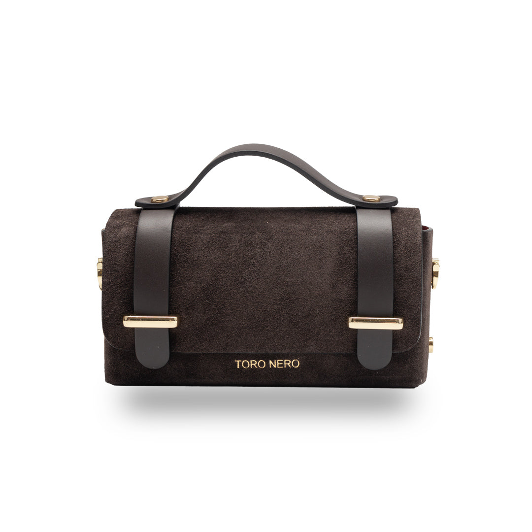 Bolso de mujer de piel genuina marrón oscuro - piel vuelta Natalia