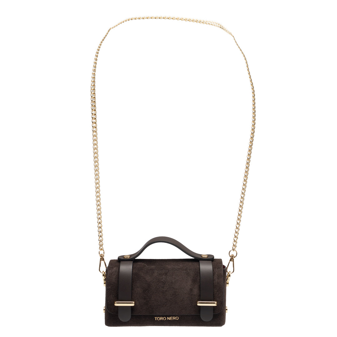 Bolso de mujer de piel genuina marrón oscuro - piel vuelta Natalia