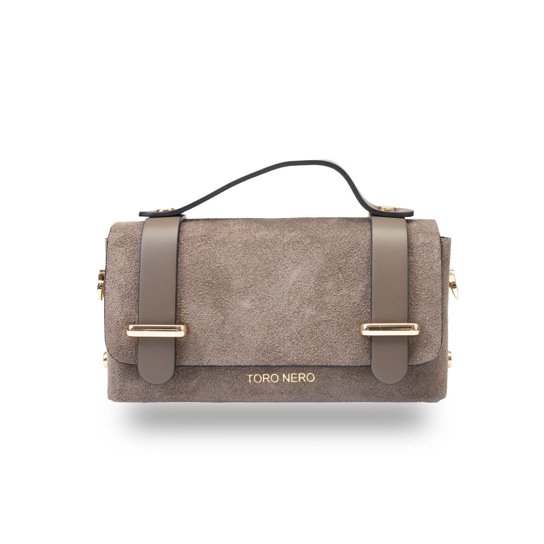 Bolso de piel natural taupe-gamuza para mujer Natalia