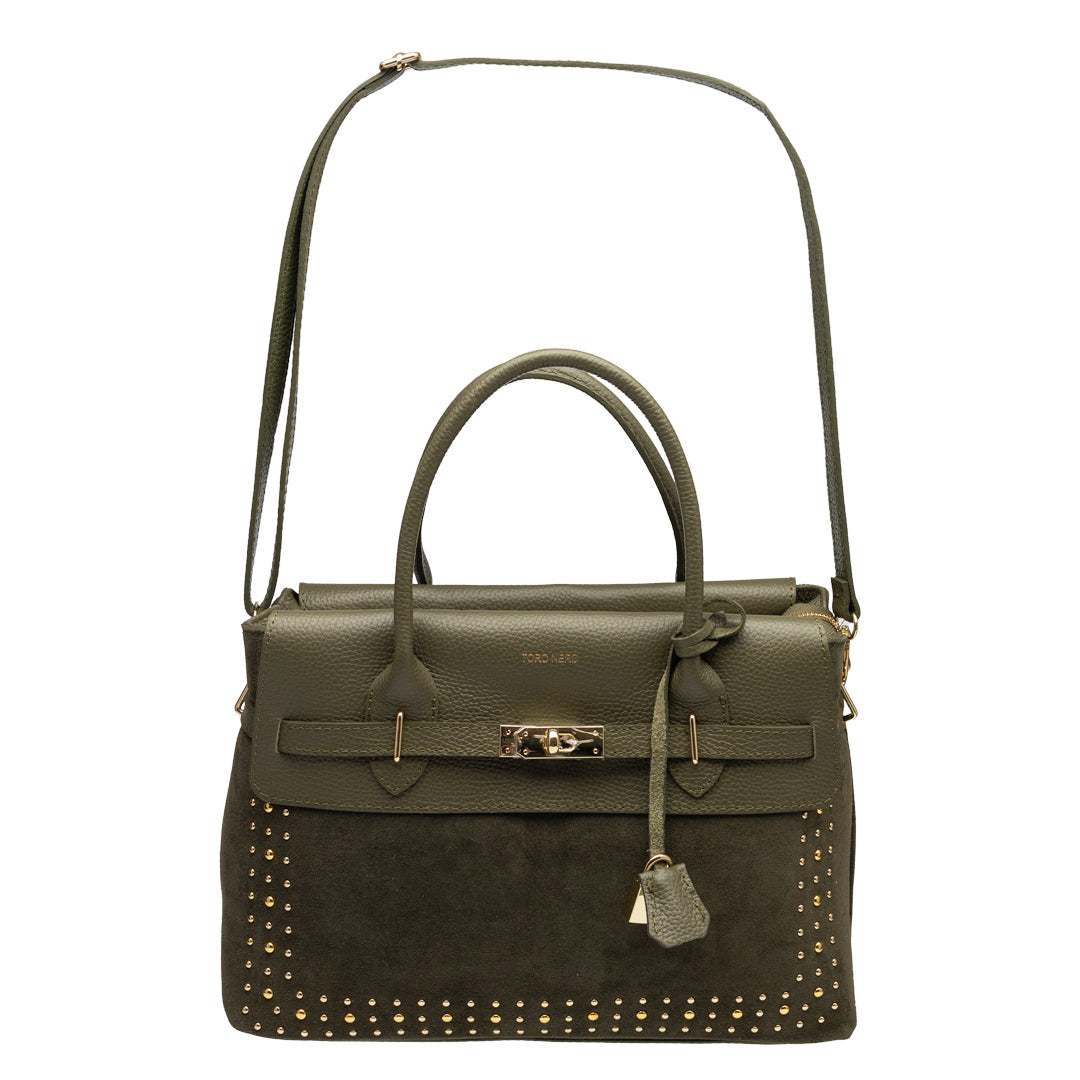 Bolso de mujer de piel natural verde militar Mira
