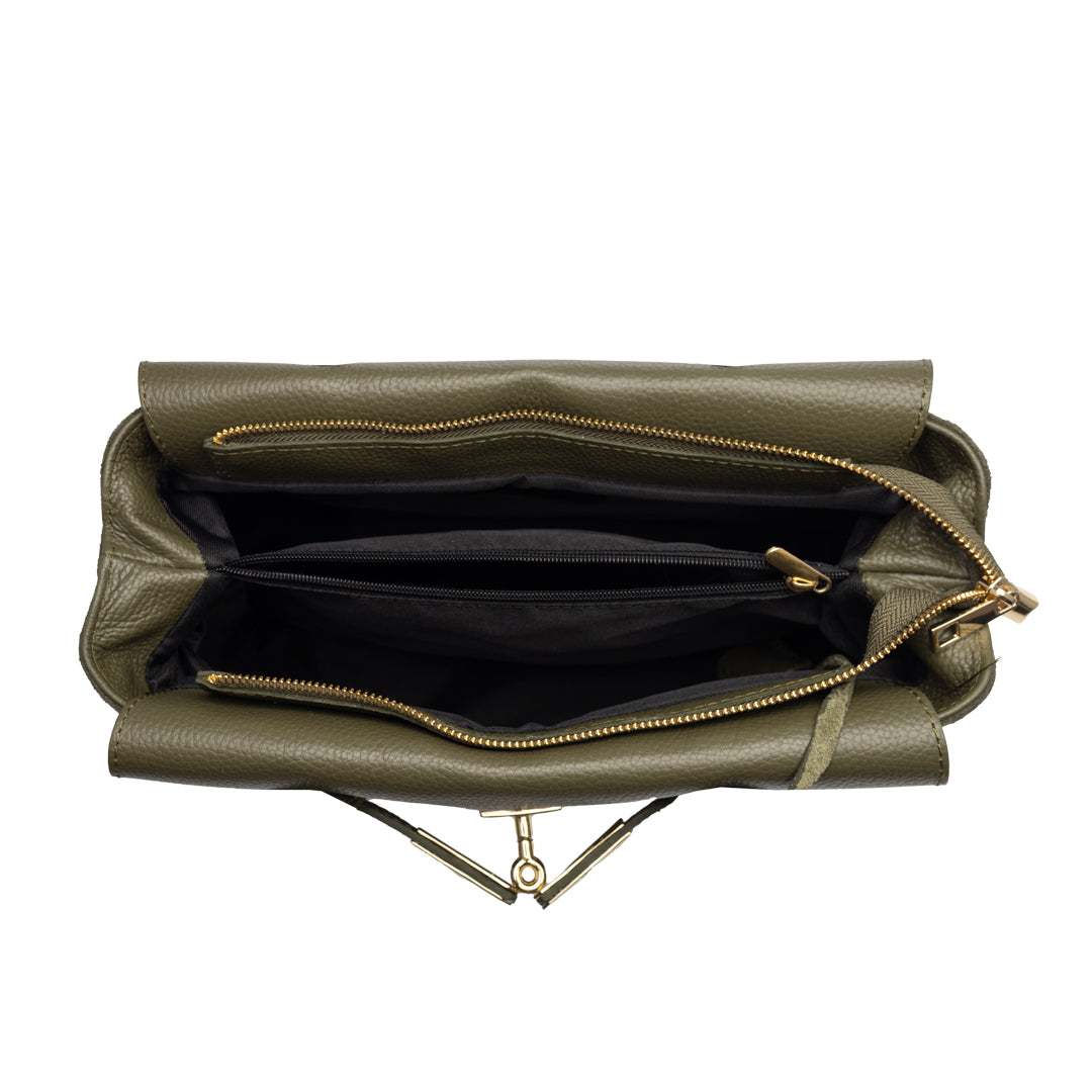 Bolso de mujer de piel natural verde militar Mira