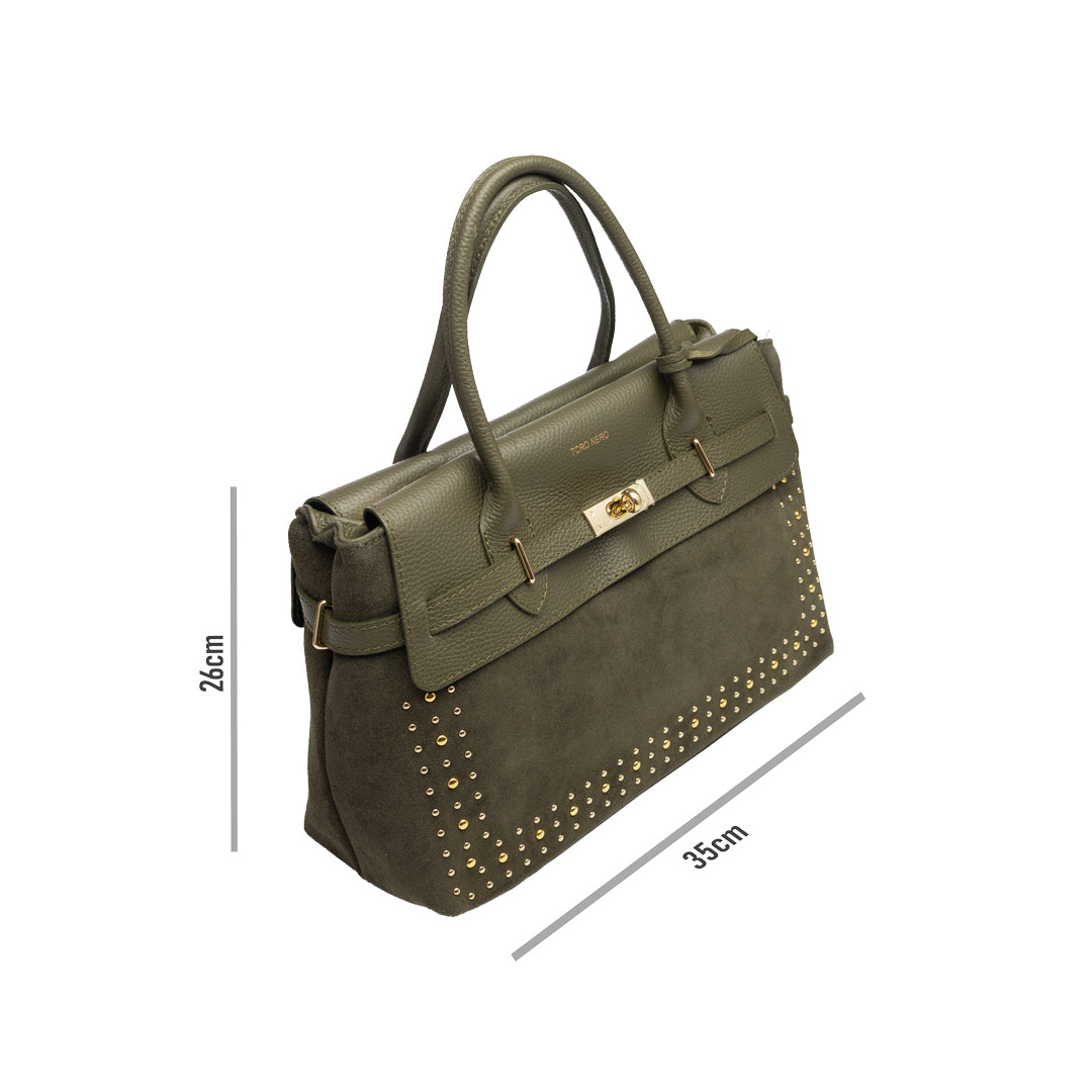 Bolso de mujer de piel natural verde militar Mira