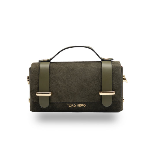 Bolso de mujer de piel genuina verde militar - ante Natalia