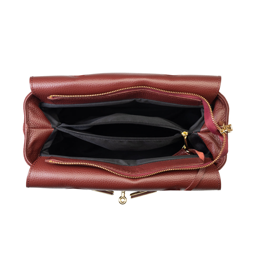Bolso de piel natural color burdeos para mujer Mira