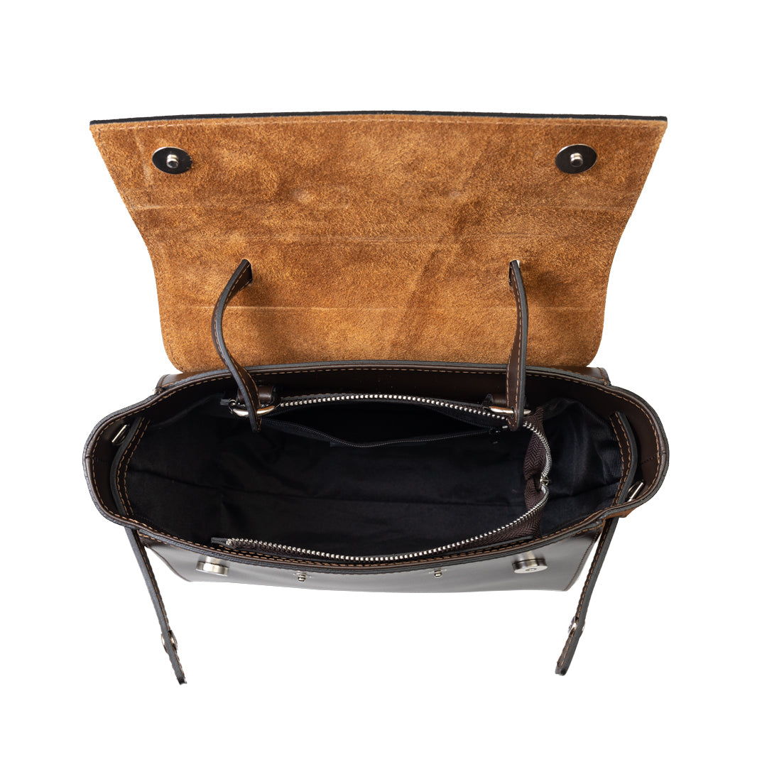 Bolso de mujer de piel natural marrón-marrón oscuro Erika