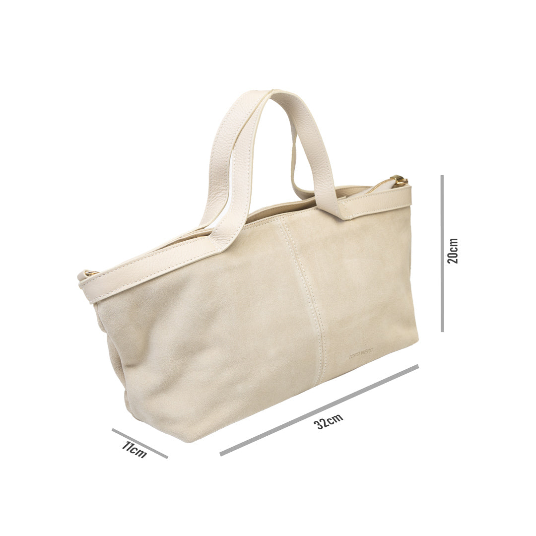 Bolso de mujer de piel serraje natural beige Bianca