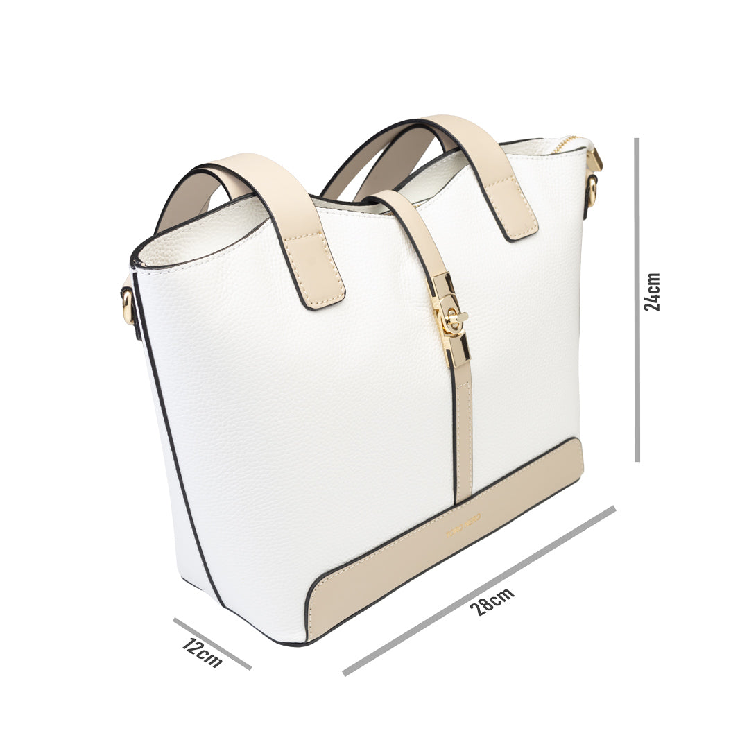 Bolso de mujer de piel natural beige-blanco Sorina