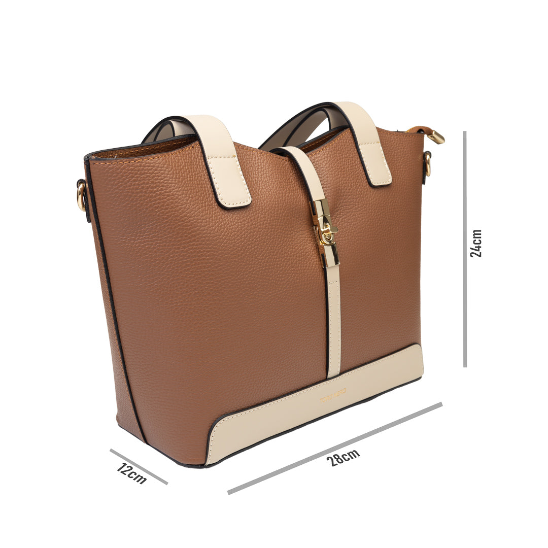 Bolso de mujer de piel natural beige-marrón Sorina