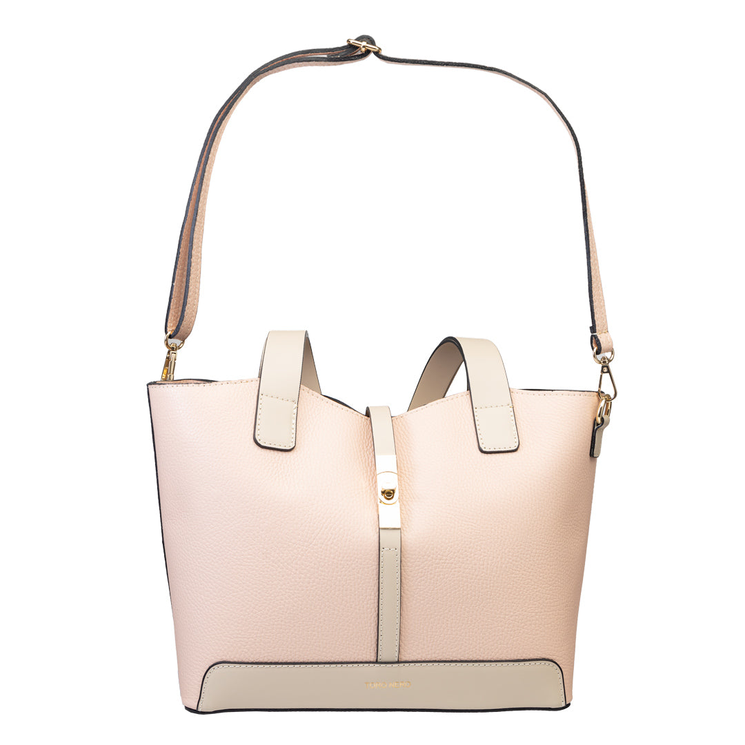 Bolso de mujer de piel natural beige-rosa pálido Sorina