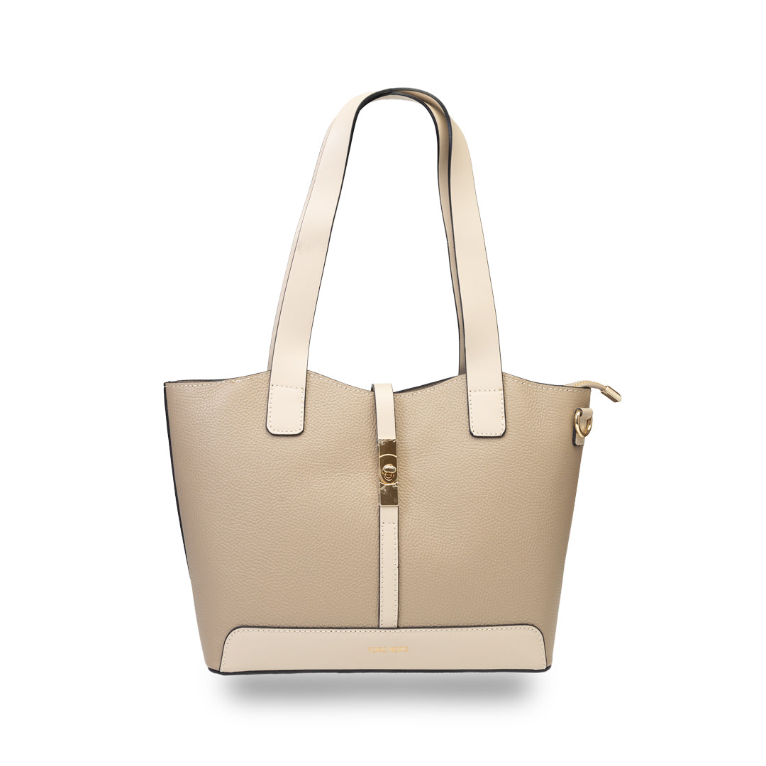 Bolso de mujer de piel natural beige-gris topo Sorina