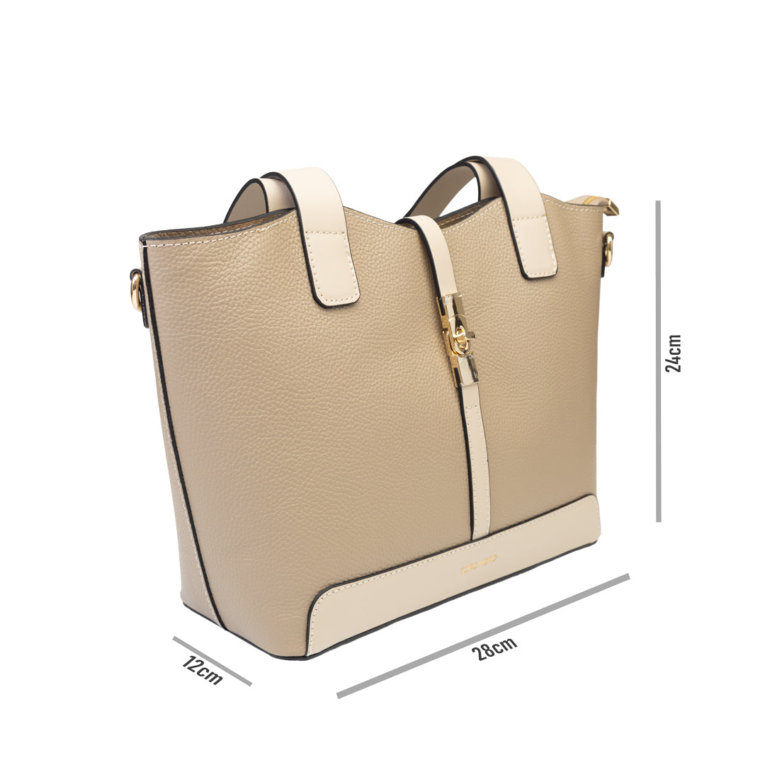 Bolso de mujer de piel natural beige-gris topo Sorina