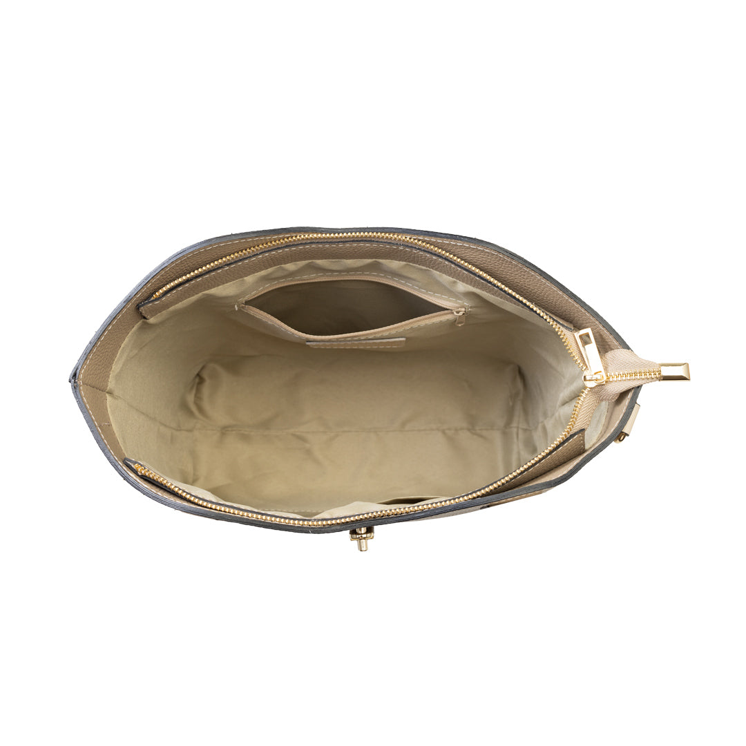 Bolso de mujer de piel natural beige-gris topo Sorina