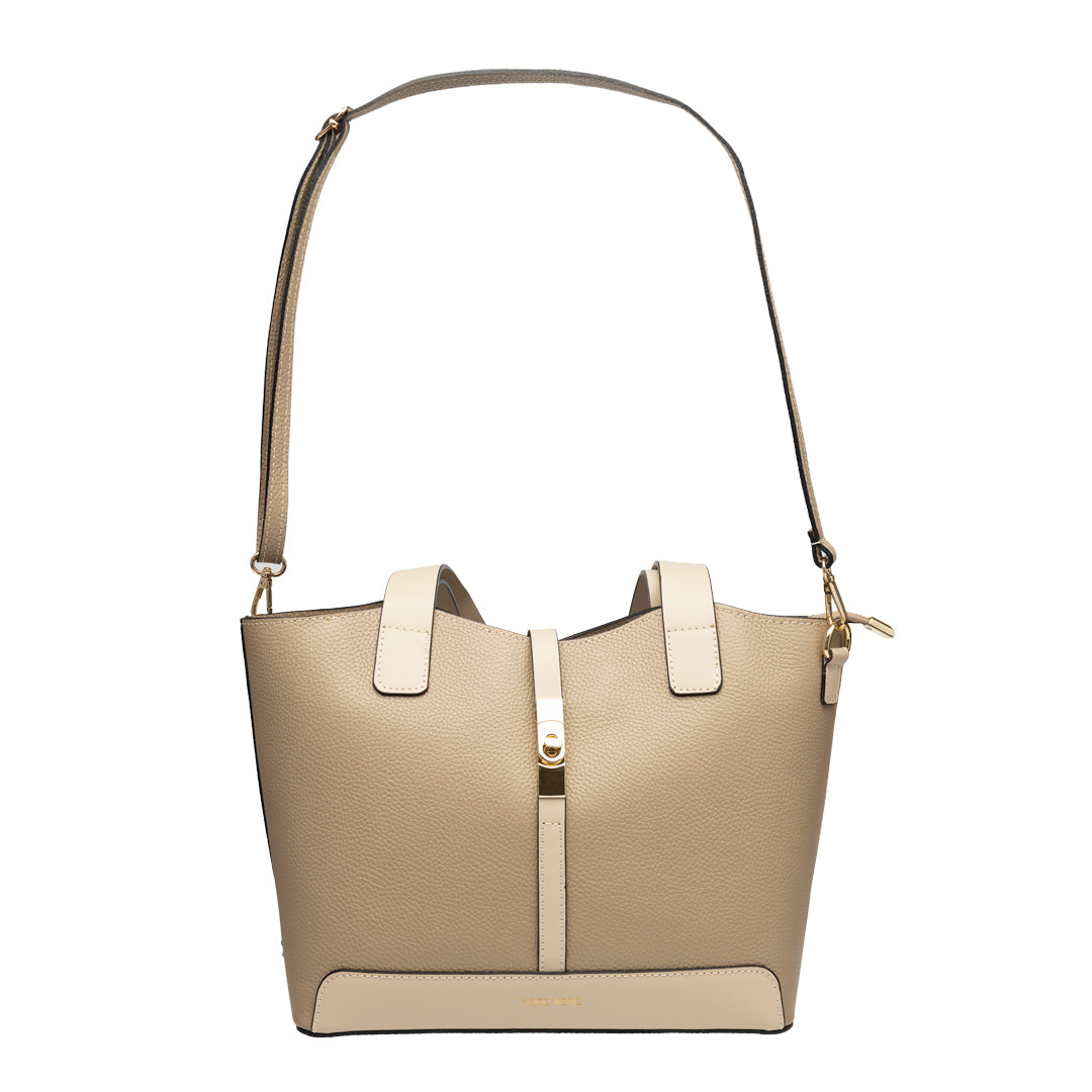Bolso de mujer de piel natural beige-gris topo Sorina