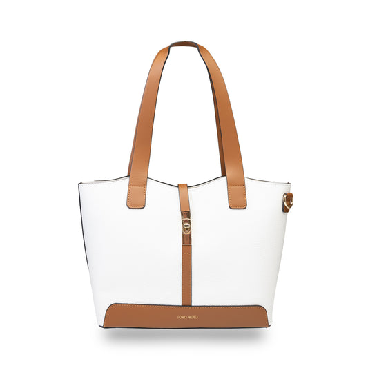 Bolso de mujer de piel natural marrón-blanco Sorina