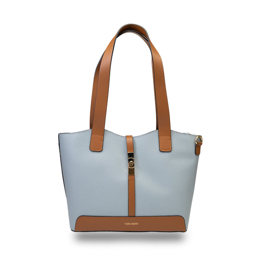 Bolso de mujer de cuero genuino marrón y azul claro Sorina