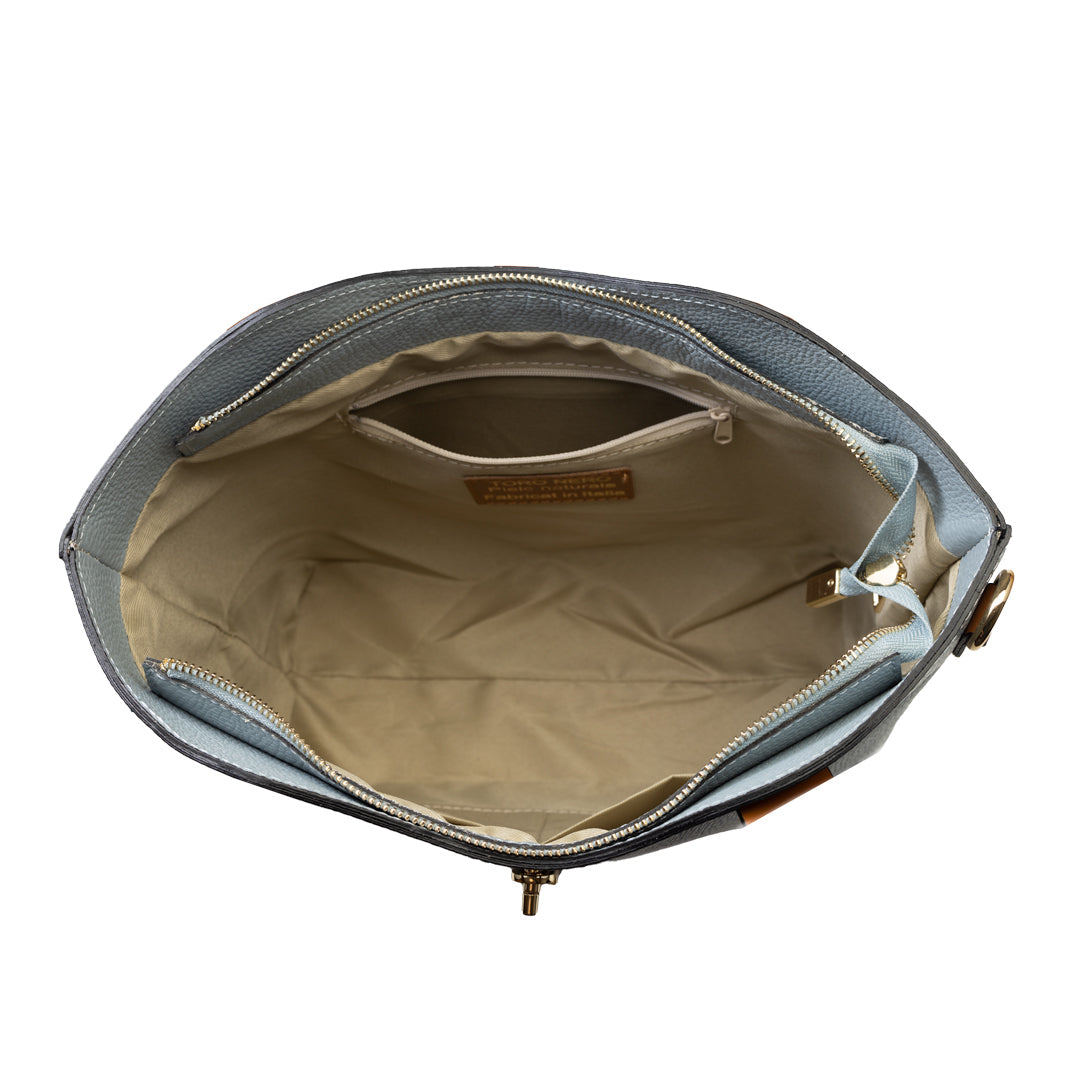 Sac à main pour femme en cuir véritable marron-bleu clair Sorina