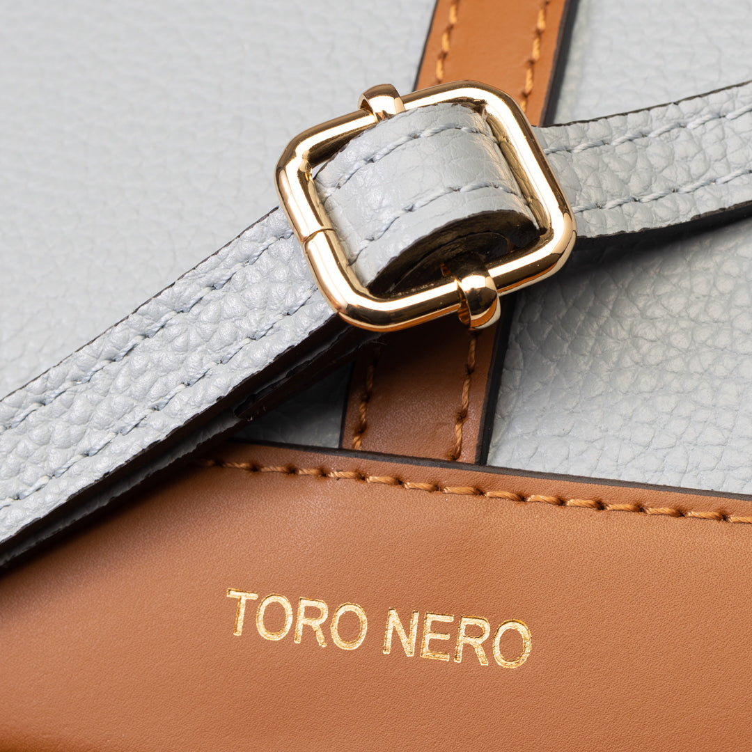Sac à main pour femme en cuir véritable marron-bleu clair Sorina