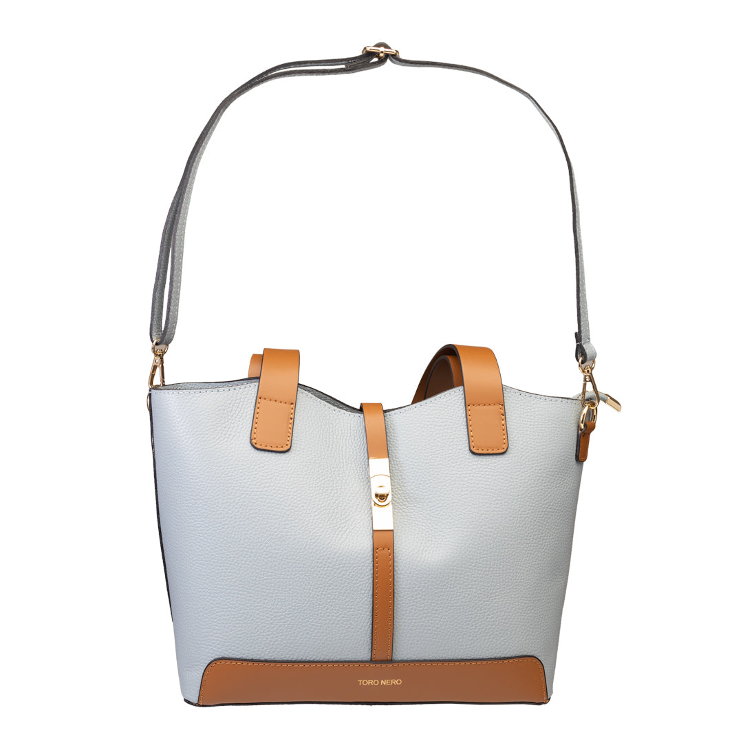 Sac à main pour femme en cuir véritable marron-bleu clair Sorina
