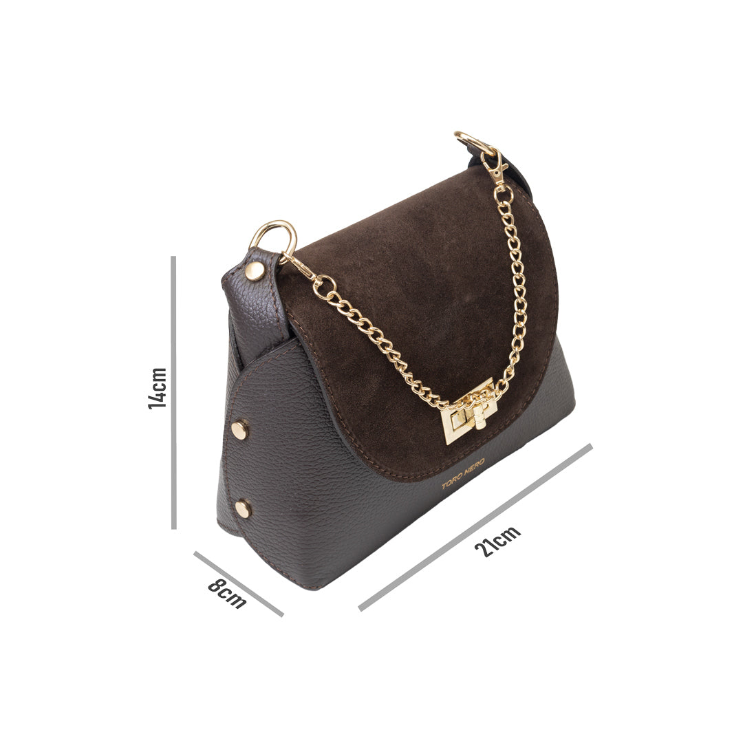 Bolso de mujer de ante natural, marrón oscuro Raisa