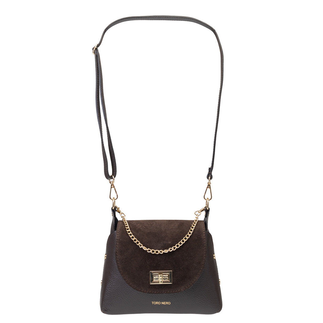 Bolso de mujer de ante natural, marrón oscuro Raisa