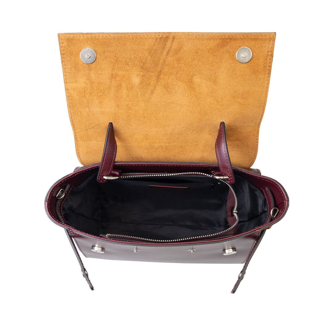 Bolso de mujer de piel natural marrón-burdeos Erika