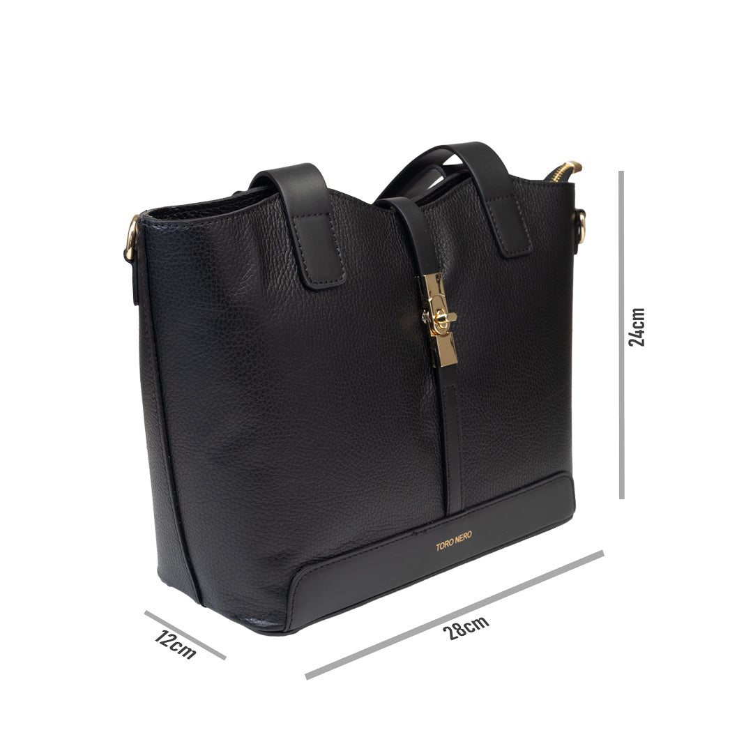 Bolso de mujer de piel natural negro Sorina