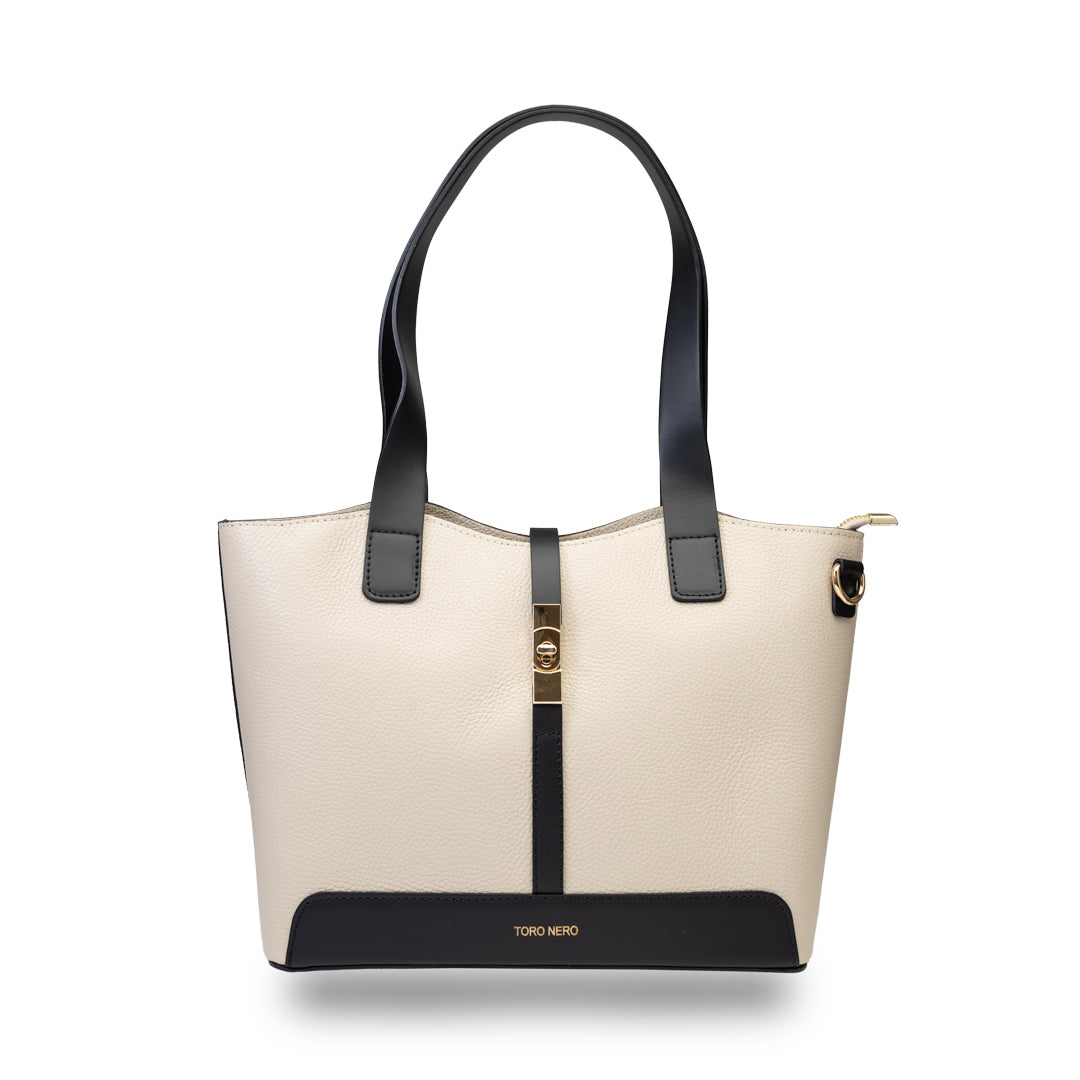 Bolso de mujer de piel natural negro-beige Sorina