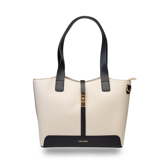 Bolso de mujer de piel natural negro-beige Sorina