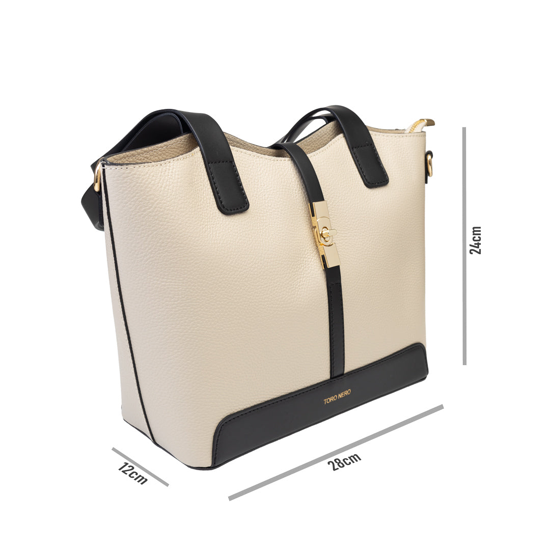 Bolso de mujer de piel natural negro-beige Sorina