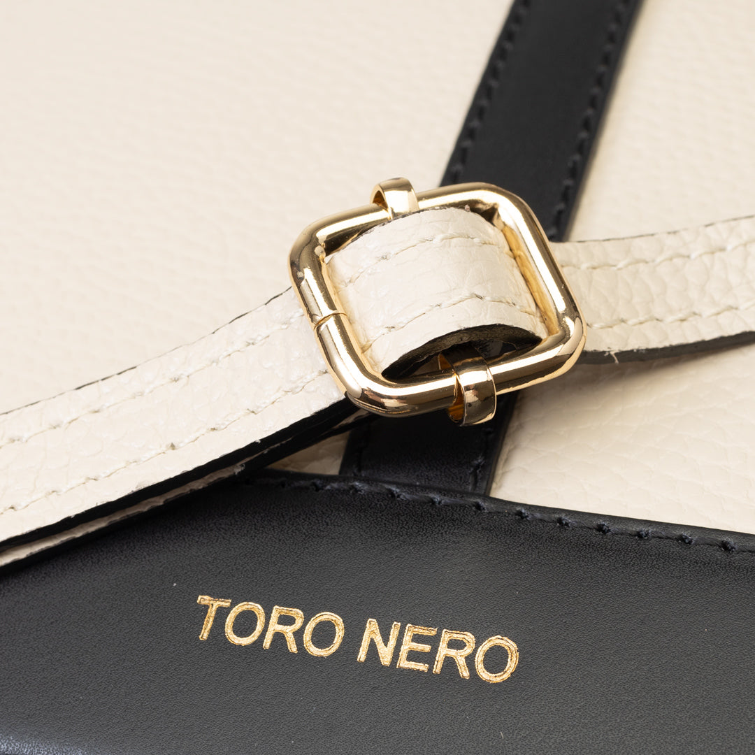 Sac à main femme en cuir véritable noir et beige Sorina
