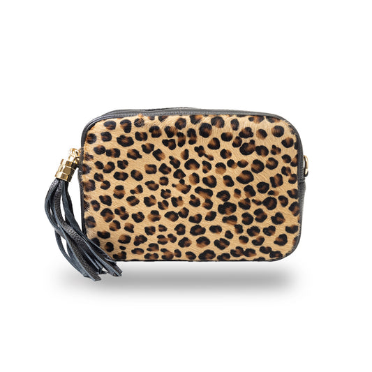 Bolso de mujer de piel natural negro estampado leopardo Adela