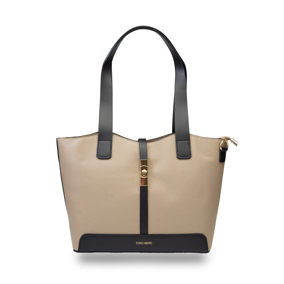 Bolso de piel natural negro-gris topo Sorina para mujer