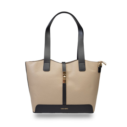 Bolso de piel natural negro-gris topo Sorina para mujer
