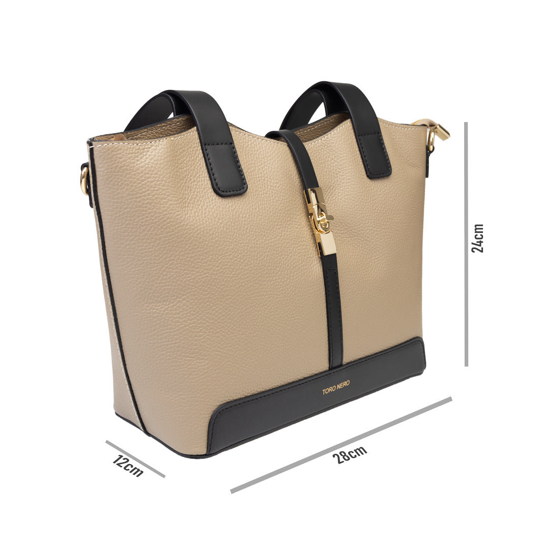 Bolso de piel natural negro-gris topo Sorina para mujer