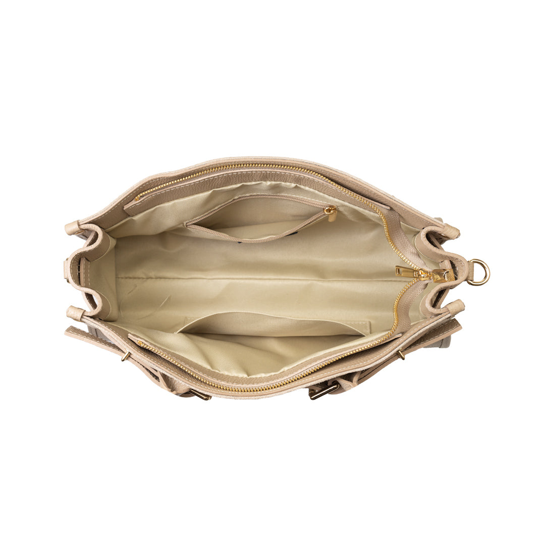 Sac femme en cuir véritable taupe clair Evelin
