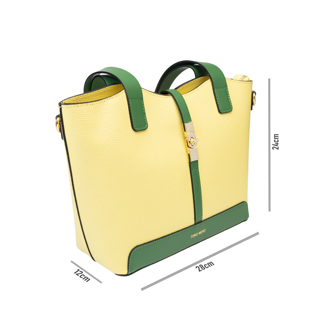 Bolso de piel natural verde-amarillo para mujer Sorina