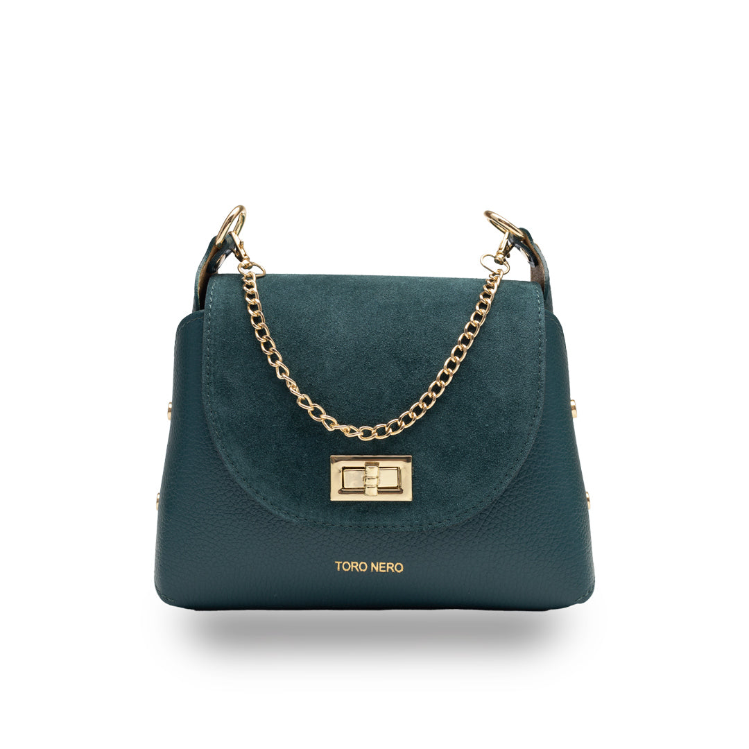 Bolso de mujer de ante natural, verde petróleo Raisa