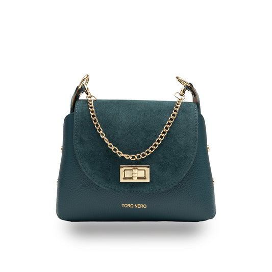 Bolso de mujer de ante natural, verde petróleo Raisa
