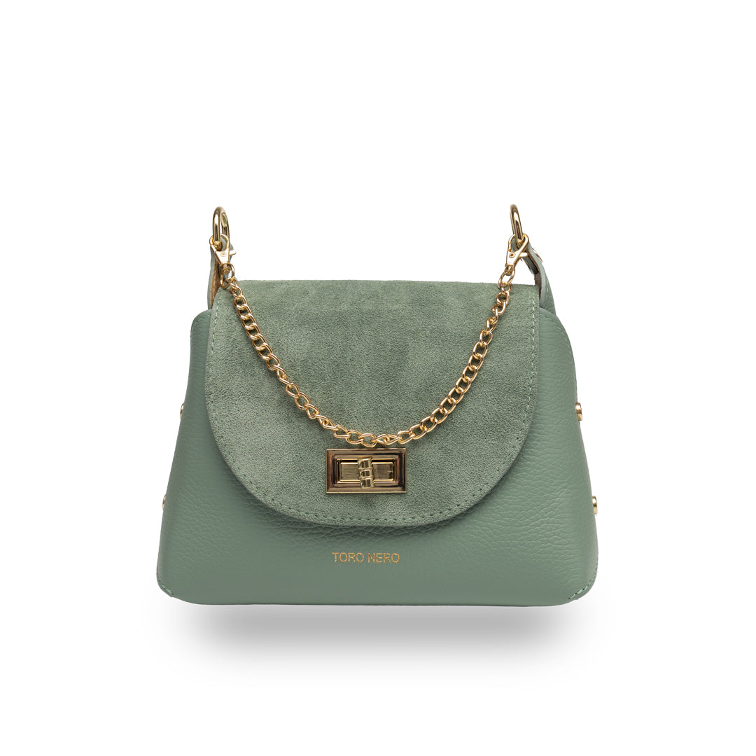 Bolso de mujer de ante natural, verde salvia Raisa