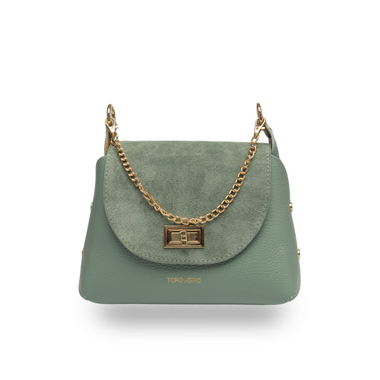 Bolso de mujer de ante natural, verde salvia Raisa