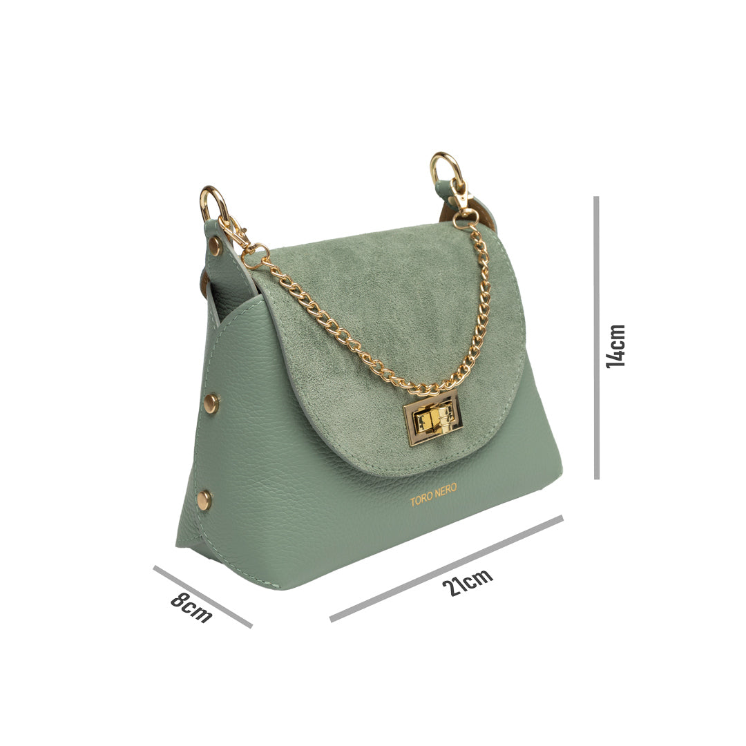 Bolso de mujer de ante natural, verde salvia Raisa