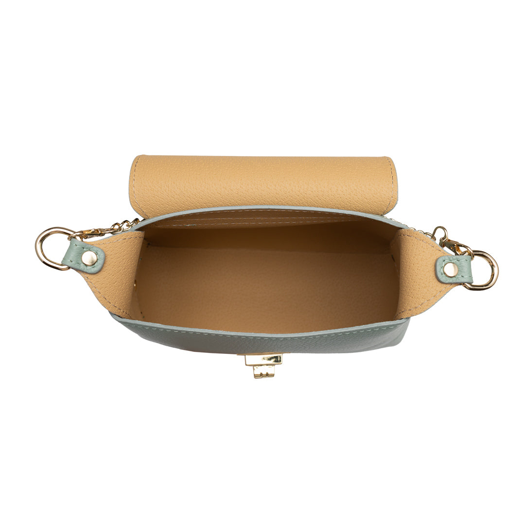 Bolso de mujer de ante natural, verde salvia Raisa