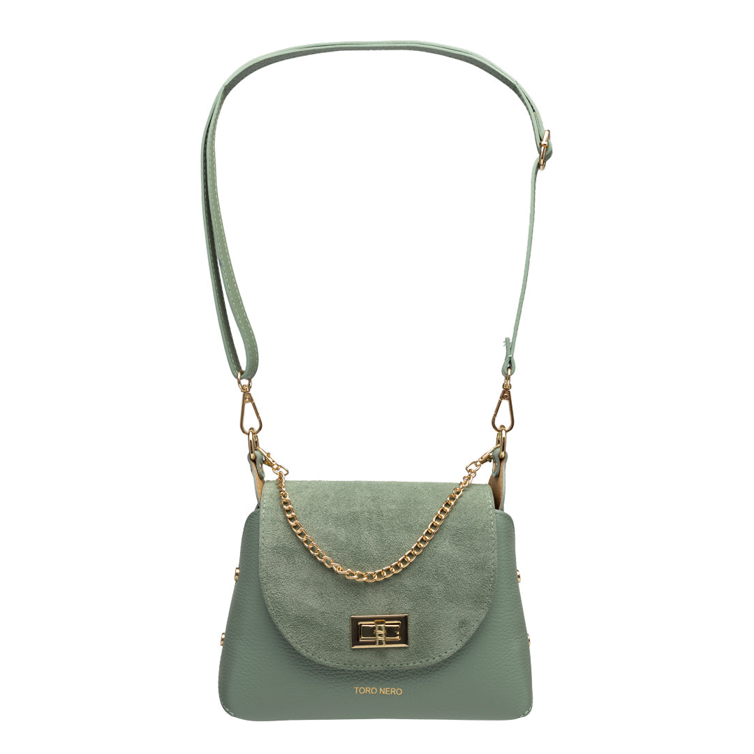 Bolso de mujer de ante natural, verde salvia Raisa