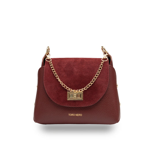 Bolso de mujer de piel serraje natural, burdeos Raisa